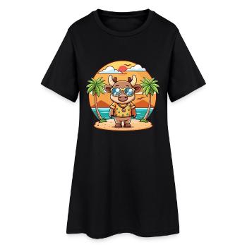 Elch Lustige Cartoon Sommer Strand Sonnenbrille - Frauen T-Shirt-Kleid - Schwarz - Vorne