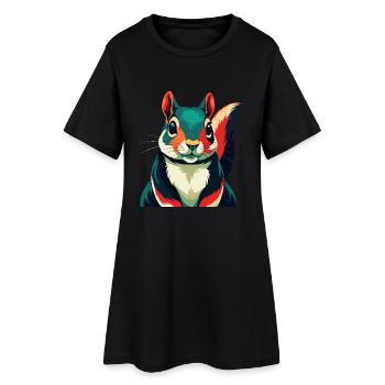 Squirrel Cartoon Character Colorful Pet Animal - Women’s T-Shirt Dress - black - Front