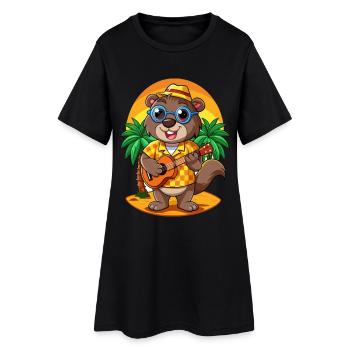 Lustige Biber Cartoon Sommer Strand Sonnenbrille - Frauen T-Shirt-Kleid - Schwarz - Vorne