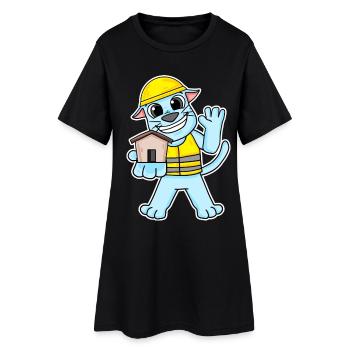 Bauherr Katze Richtfest Haus bauen Geschenk - Frauen T-Shirt-Kleid - Schwarz - Vorne