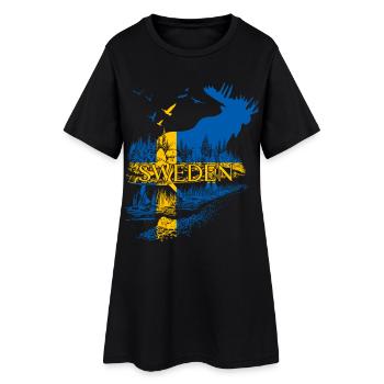 SWEDEN MOOSE SWEDEN FLAG - Women’s T-Shirt Dress - black - Front