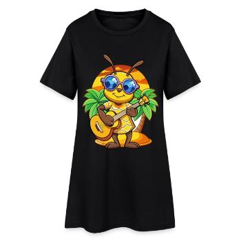 Lustige Biene Cartoon Sommer Strand Sonnenbrille Gitarre - Frauen T-Shirt-Kleid - Schwarz - Vorne