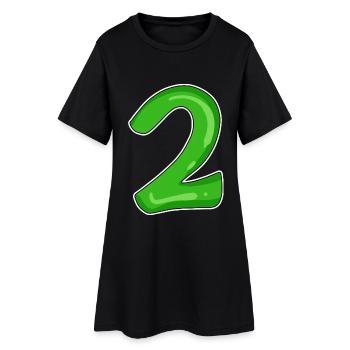 Nummer 2 Grün - Frauen T-Shirt-Kleid - Schwarz - Vorne