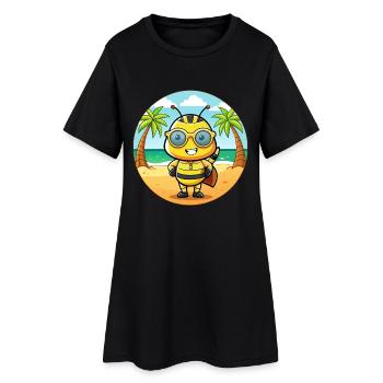 Biene Lustige Cartoon Sommer Strand Sonnenbrille - Frauen T-Shirt-Kleid - Schwarz - Vorne