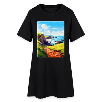 Hartland Quay Devon Vintage Travel Poster Souvenir - Women’s T-Shirt Dress - black - Front