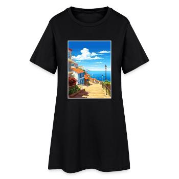 Nazare Portugal Vintage Reiseposter WPA Souvenir - Frauen T-Shirt-Kleid - Schwarz - Vorne