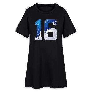 NO. 16 NUMBER 16 BLUE WHITE 16TH BIRTHDAY - Women’s T-Shirt Dress - black - Front