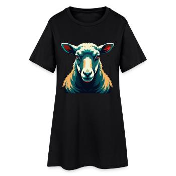 Schaf Cartoon Figur Buntes Haustier Tier - Frauen T-Shirt-Kleid - Schwarz - Vorne