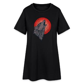 Heulender Wolf, Vollmond - Frauen T-Shirt-Kleid - Schwarz - Vorne
