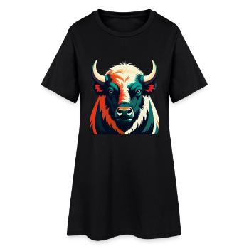 Büffel Zeichentrickfigur Buntes Haustier Tier - Frauen T-Shirt-Kleid - Schwarz - Vorne