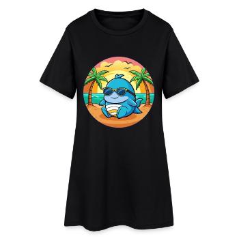 Whale Funny Cartoon Summer Beach Sunglasses - Women’s T-Shirt Dress - black - Front