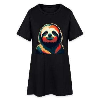 Sloth Cartoon Character Colorful Pet Animal - Women’s T-Shirt Dress - black - Front