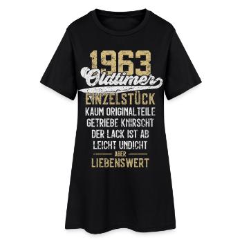 LUSTIG 63. GEBURTSTAG OLDTIMER 1963 EINZELSTÜCK - Frauen T-Shirt-Kleid - Schwarz - Vorne