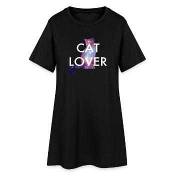 Cat Lover Shirt in Weltraumoptik - Frauen T-Shirt-Kleid - Schwarz - Vorne