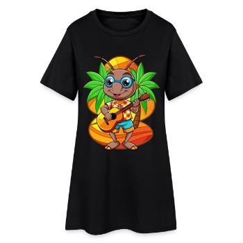 Lustige Ameise Cartoon Sommer Strand Sonnenbrille Gitarre - Frauen T-Shirt-Kleid - Schwarz - Vorne