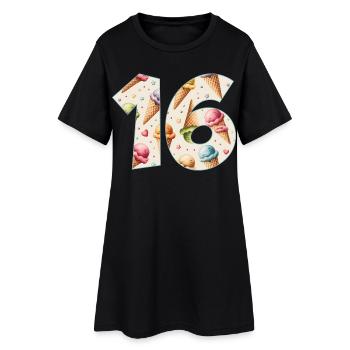 EISCREME NUMMER 16 JAHRE EIS 16. GEBURTSTAG - Frauen T-Shirt-Kleid - Schwarz - Vorne