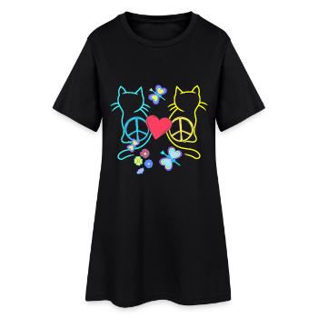 Retro Hippie Katzen Peace Katze Vintage Hippies - Frauen T-Shirt-Kleid - Schwarz - Vorne