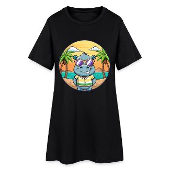 Hippo Lustige Cartoon Sommer Strand Sonnenbrille - Frauen T-Shirt-Kleid - Schwarz - Vorne