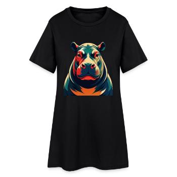 Hippo Cartoon Character Colorful Pet Animal - Women’s T-Shirt Dress - black - Front