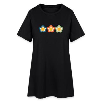 70er Jahre Blume Muster - Frauen T-Shirt-Kleid - Schwarz - Vorne