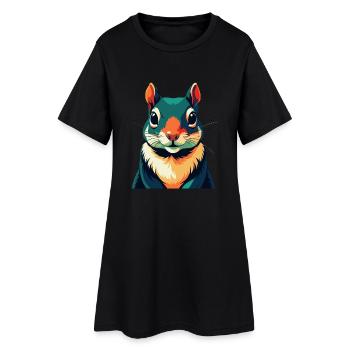 Squirrel Cartoon Character Colorful Pet Animal - Women’s T-Shirt Dress - black - Front