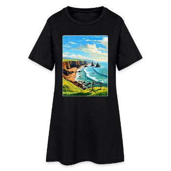 Hartland Quay Devon Vintage Travel Poster Souvenir - Women’s T-Shirt Dress - black - Front
