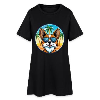 Papillon Dog Breed Cartoon Sunglasses Beach - Women’s T-Shirt Dress - black - Front