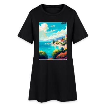 Insel Vis Kroatien Vintage Reiseplakat Souvenir - Frauen T-Shirt-Kleid - Schwarz - Vorne