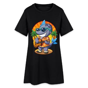 Lustige Robbe Cartoon Sommer Strand Sonnenbrille Gitarre - Frauen T-Shirt-Kleid - Schwarz - Vorne