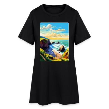 Hartland Quay Devon Vintage Travel Poster Souvenir - Women’s T-Shirt Dress - black - Front
