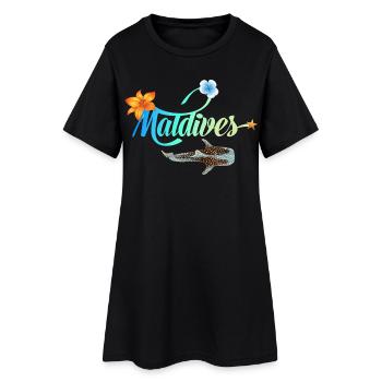 Malediven Tropischer Meeresglanz Walhai Souvenir - Frauen T-Shirt-Kleid - Schwarz - Vorne