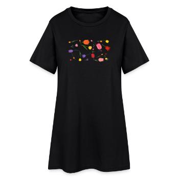 Blumen - Frauen T-Shirt-Kleid - Schwarz - Vorne
