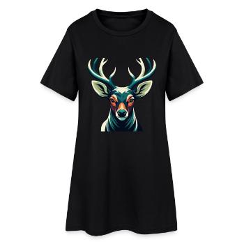 Cerf Dessin Animé Personnage Animal De Compagnie Coloré - Robe T-shirt Femme - noir - Devant
