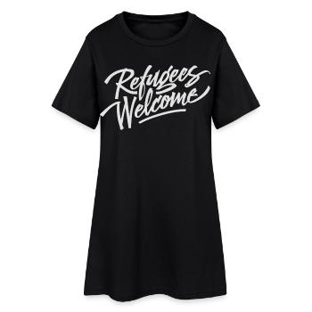 Refugees Welcome - Frauen T-Shirt-Kleid - Schwarz - Vorne