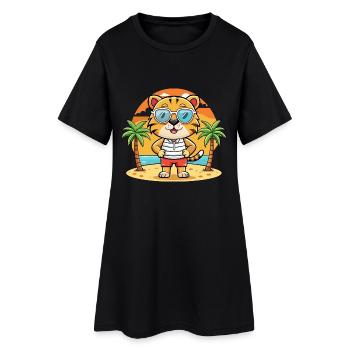 Tiger Funny Cartoon Summer Beach Sunglasses - Women’s T-Shirt Dress - black - Front