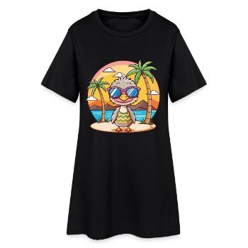 Strauß lustige Cartoon Sommer Strand Sonnenbrille - Frauen T-Shirt-Kleid - Schwarz - Vorne