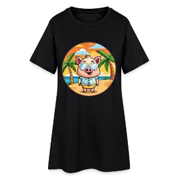Schwein Lustige Cartoon Sommer Strand Sonnenbrille - Frauen T-Shirt-Kleid - Schwarz - Vorne