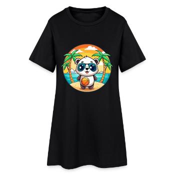 Panda Lustige Cartoon Sommer Strand Sonnenbrille - Frauen T-Shirt-Kleid - Schwarz - Vorne