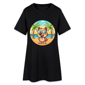 Hund Lustige Cartoon Sommer Strand Sonnenbrille - Frauen T-Shirt-Kleid - Schwarz - Vorne
