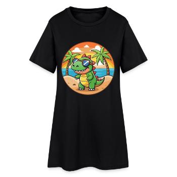 Dinosaurier Lustige Cartoon Sommer Strand Sonnenbrille - Frauen T-Shirt-Kleid - Schwarz - Vorne