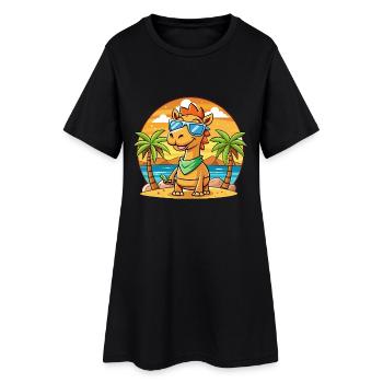 Camel Lustige Cartoon Sommer Strand Sonnenbrille - Frauen T-Shirt-Kleid - Schwarz - Vorne