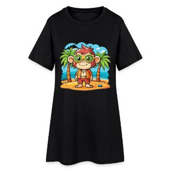 Affe Lustige Cartoon Sommer Strand Sonnenbrille - Frauen T-Shirt-Kleid - Schwarz - Vorne