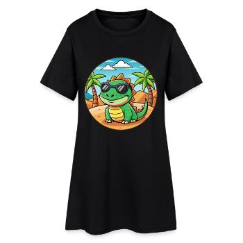 Lizard Lustige Cartoon Sommer Strand Sonnenbrille - Frauen T-Shirt-Kleid - Schwarz - Vorne