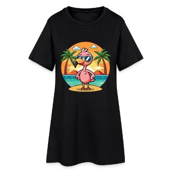 Flamingo Funny Cartoon Summer Beach Sunglasses - Women’s T-Shirt Dress - black - Front
