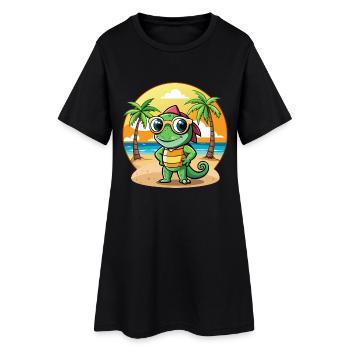 Chameleon Funny Cartoon Summer Beach Sunglasses - Women’s T-Shirt Dress - black - Front