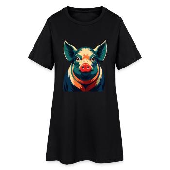 Cochon Personnage De Dessin Animé Animal De Compagnie Coloré - Robe T-shirt Femme - noir - Devant