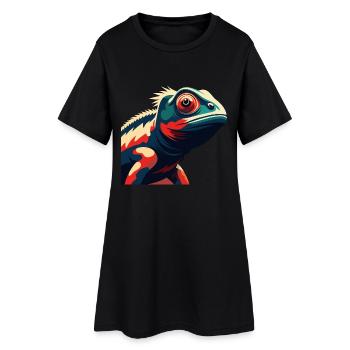 Chameleon Cartoon Character Colorful Pet Animal - Women’s T-Shirt Dress - black - Front