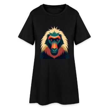 Pavian Zeichentrickfigur Buntes Haustier Tier - Frauen T-Shirt-Kleid - Schwarz - Vorne