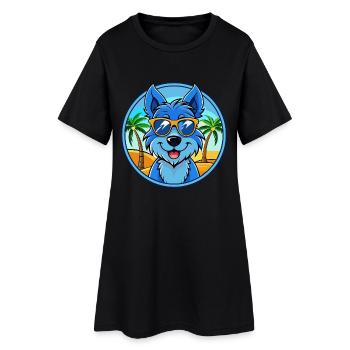 Blue Paul Terrier Chien Race Dessin Animé Lunettes De Soleil Plage - Robe T-shirt Femme - noir - Devant