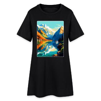 Souvenir de l’affiche de voyage vintage des fjords de Norvège - Robe T-shirt Femme - noir - Devant